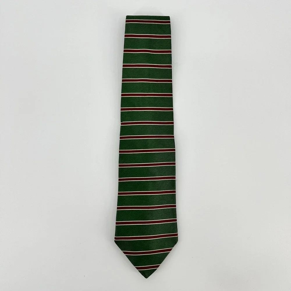 Brooks Brothers Makers Men's Silk Woven Striped Tie Green Burgundy White Necktie